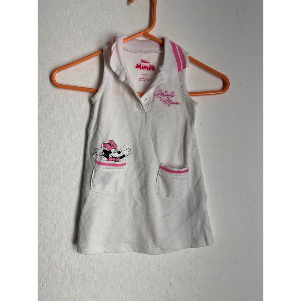Disney Junior Minnie Mouse White Pink Sleeveless Polo Dress Toddler Girls 3T